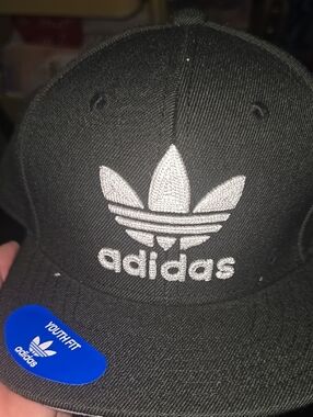 adidas Kids Black Snapback Hat with White Trefoil Logo